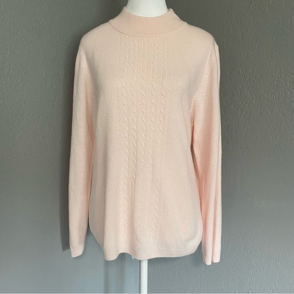Vintage Allison Daley light Pink Cable Knit Mock Neck Sweater Cottage Preppy L - Picture 1 of 8